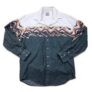 ROPER Cowboys Turtle Southwestern Pearl Snap Shirt Mens L VTG 90s Retro Cowboy